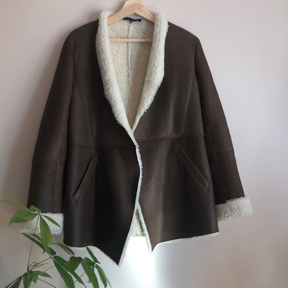 Theory 100% Leather Shearling Jacket